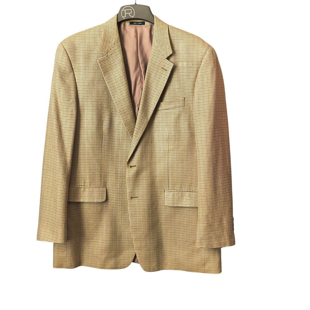 Chaps Houndstooth 100% Silk 44L Blazer Suit Jacket
